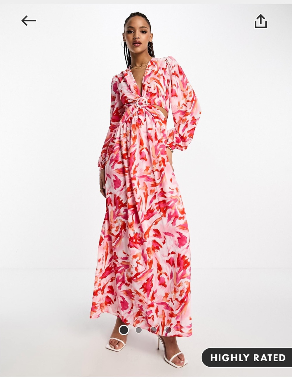 Ring-Front Pink & Red Floral Maxi Dress